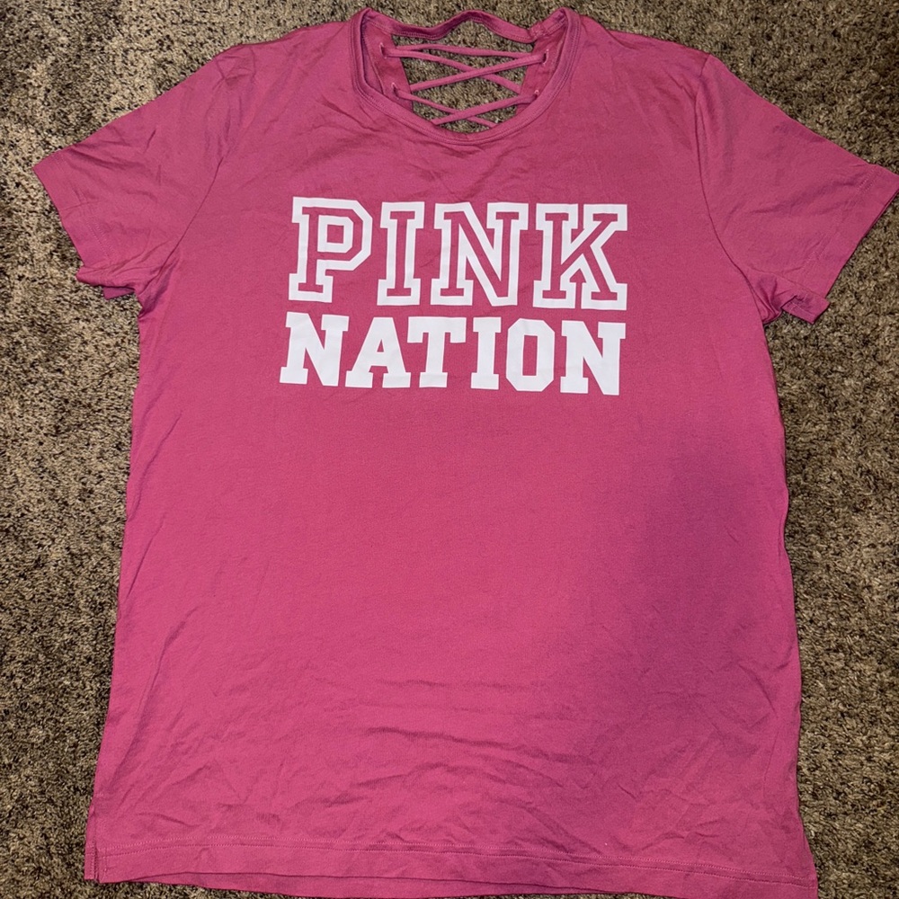 PINK Victoria's Secret Magenta Tee with White Print